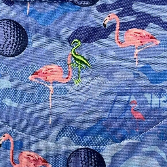 TailorByrd Blue Golf Ball Pink Flamingo Polo Shirt Large Performance SPF‎ 30 - Picture 8 of 8